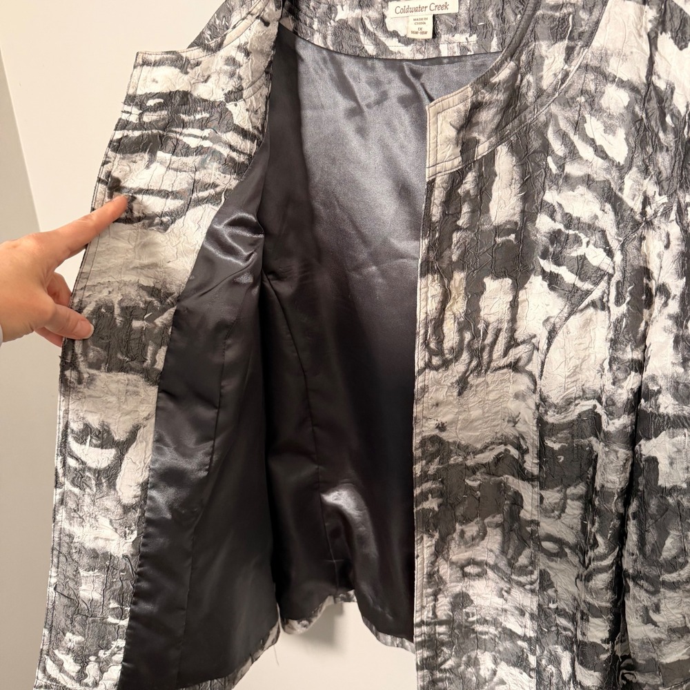 Coldwater Creek Crushed Satin Open Front Blazer Boxy Jacket Textured Lined 1X - Picture 10 of 15